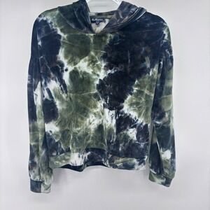 Freshman Girls XL Tie Dye Velour Pullover Hoodie Black Green White‎